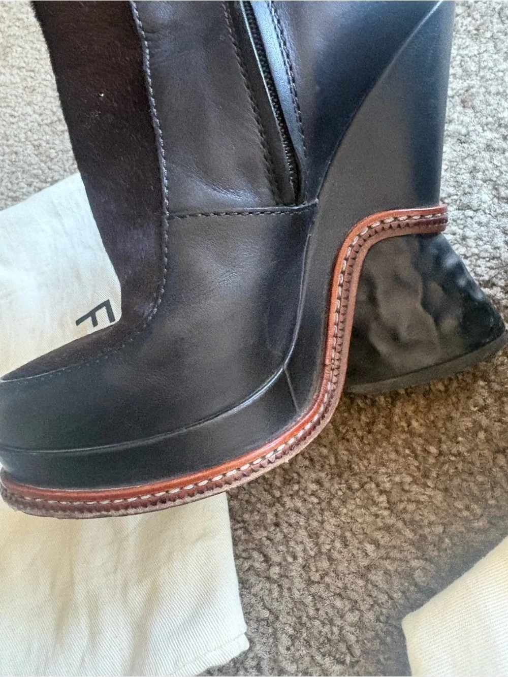 Fendi Black Leather & Dark Brown Suede Sculpted Wedge Ankle Boots